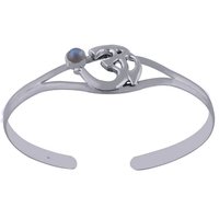 Amethyst Natural Gemstone Round 925 Sterling Solid Silver Handmade Om Bangled 925 Sterling Solid Silver Handmade Om Bangle
