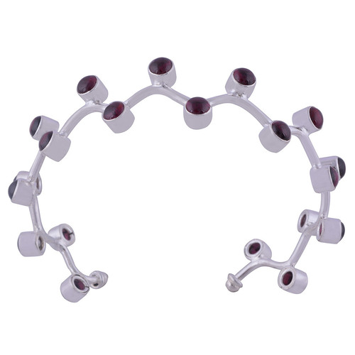 Garnet Natural Gemstone Round 925 Sterling Solid Silver Handmade Bangle