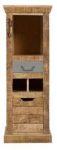 Wooden Storage Unit - Mango Wood, 16x16x47" | Natural Finish, 2 Shelves, 1 Drawer, Assembly Required