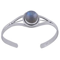 Rainbow Natural Gemstone Oval 925 Sterling Solid Silver Handmade Bangle