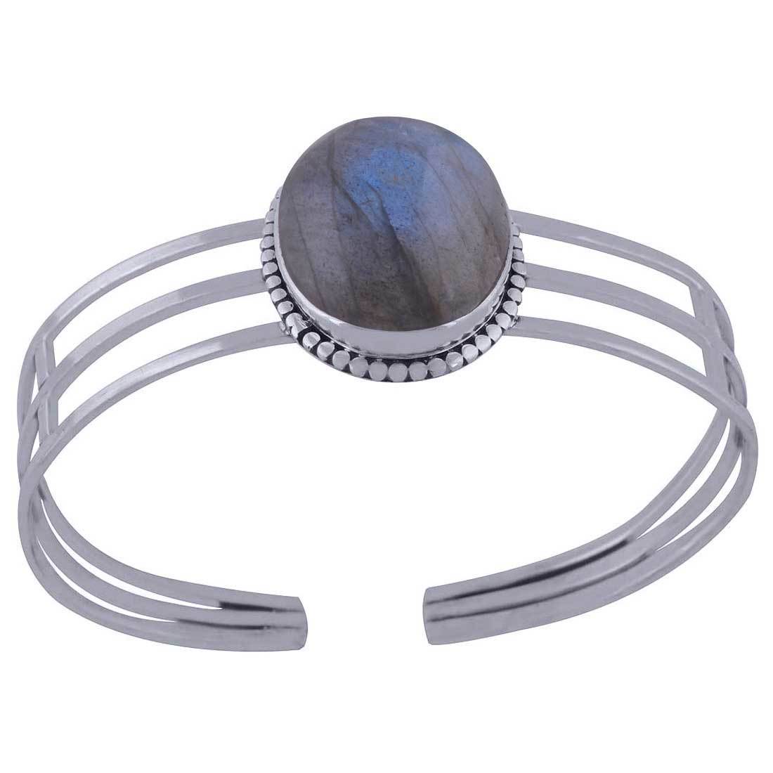 Rainbow Natural Gemstone Oval 925 Sterling Solid Silver Rawa Handmade Bangle