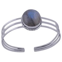 Rainbow Natural Gemstone Oval 925 Sterling Solid Silver Rawa Handmade Bangle