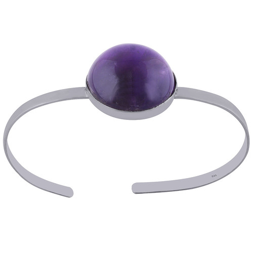 Amethyst Natural Gemstone Round 925 Sterling Solid Silver Handmade Bangle