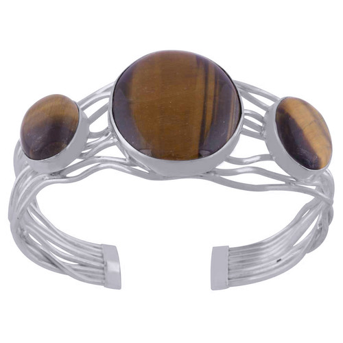 Tiger Eye Natural Gemstone Round 925 Sterling Solid Silver Handmade Bangle