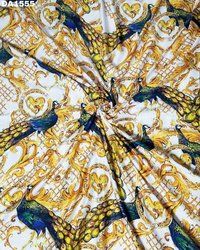 Golden Peacock Design Khadi Rayon Digital Print Fabric