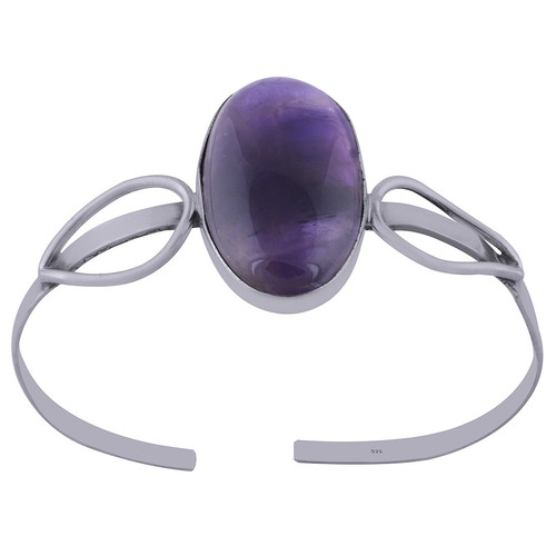 Amethyst Natural Gemstone Oval 925 Sterling Solid Silver Handmade Bangle