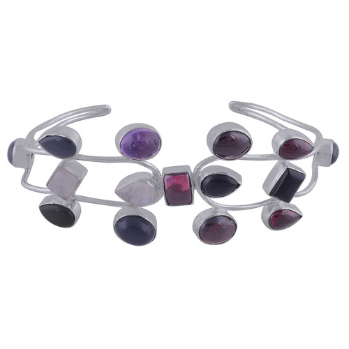 Multicolor Natural Gemstones All Shapes 925 Sterling Solid Silver Handmade Bangle