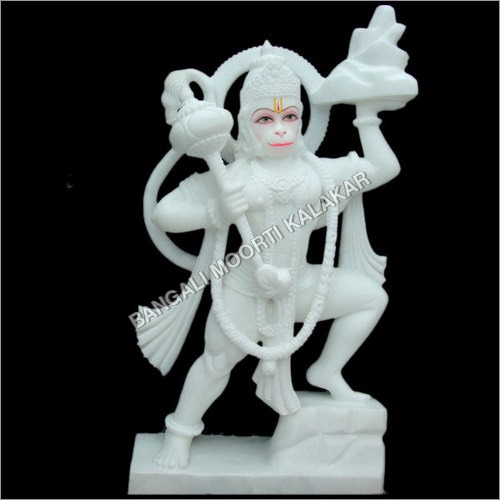 White Marble Veer Hanuman Statue By BANGALI MOORTI KALAKAR
