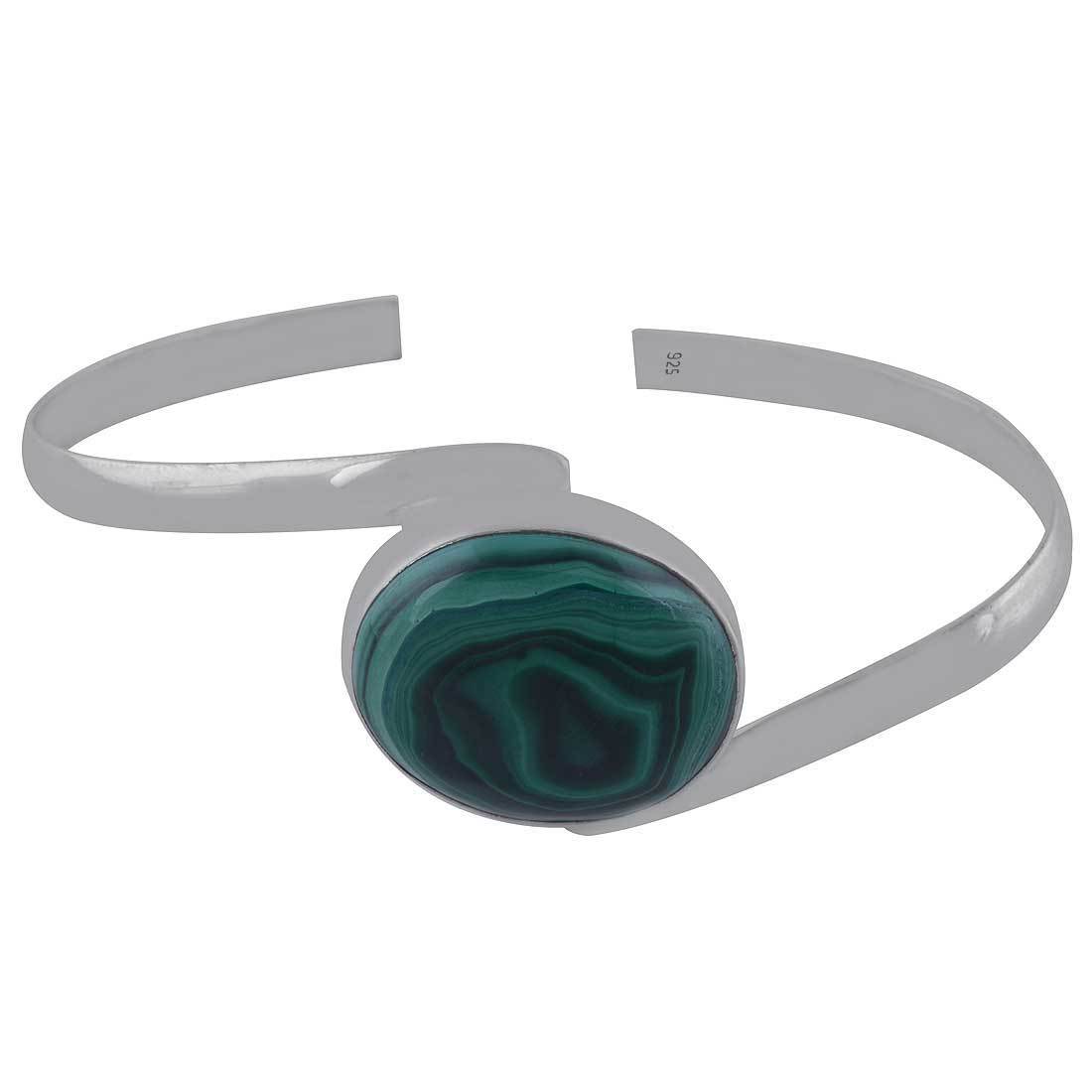 Malachite Natural Gemstone Oval 925 Sterling Solid Silver Handmade Bangle