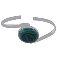 Malachite Natural Gemstone Oval 925 Sterling Solid Silver Handmade Bangle