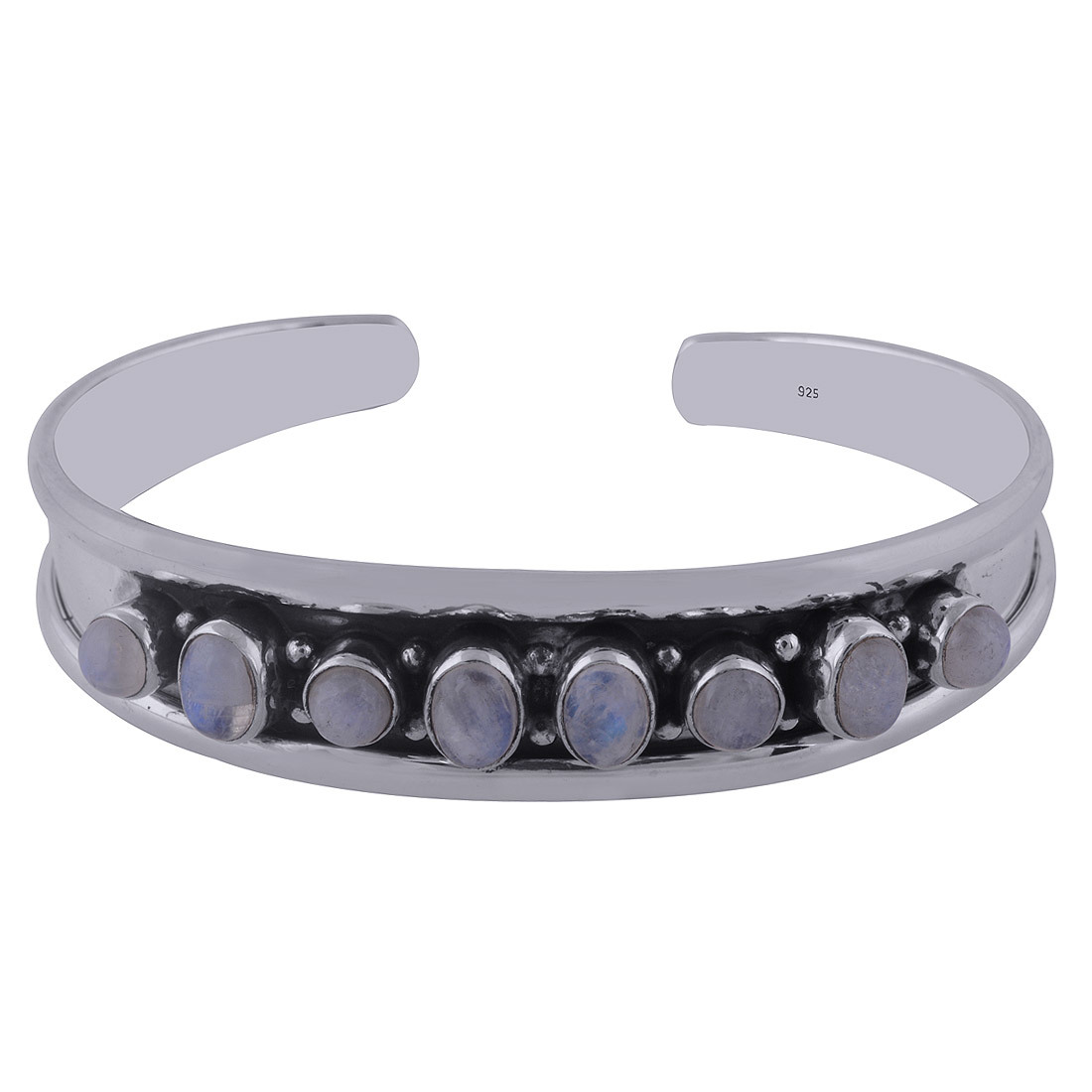 Rainbow Natural Gemstone Oval 925 Sterling Solid Silver Handmade Bangle