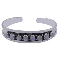 Rainbow Natural Gemstone Oval 925 Sterling Solid Silver Handmade Bangle