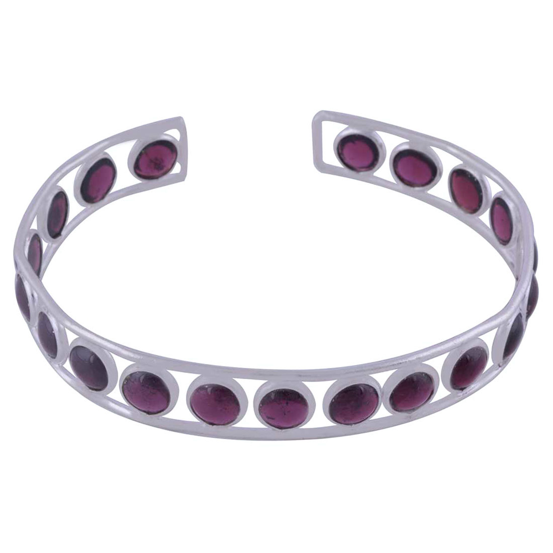 Garnet Natural Gemstone Round 925 Sterling Solid Silver Handmade Bangle