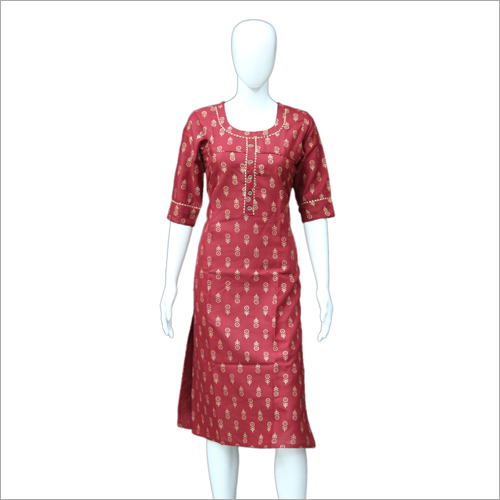 Ladies Printed Kurtis - Cotton Blend, Various Sizes | Red, 3-4th Sleeve, Breathable, Washable, Perfect for Casual and Formal Wear in All Seasons