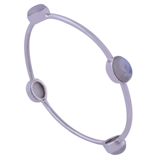 Rainbow Natural Gemstone Oval 925 Sterling Solid Silver Handmade Bangle