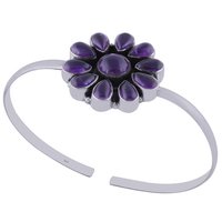 Amethyst Natural Gemstone Flower 925 Sterling Solid Silver Handmade Bangle