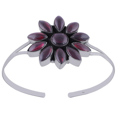 Garnet Natural Gemstone Flower 925 Sterling Solid Silver Handmade Bangle