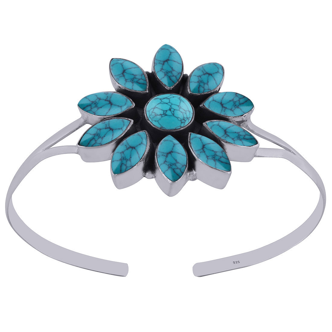 Garnet Natural Gemstone Flower 925 Sterling Solid Silver Handmade Bangle