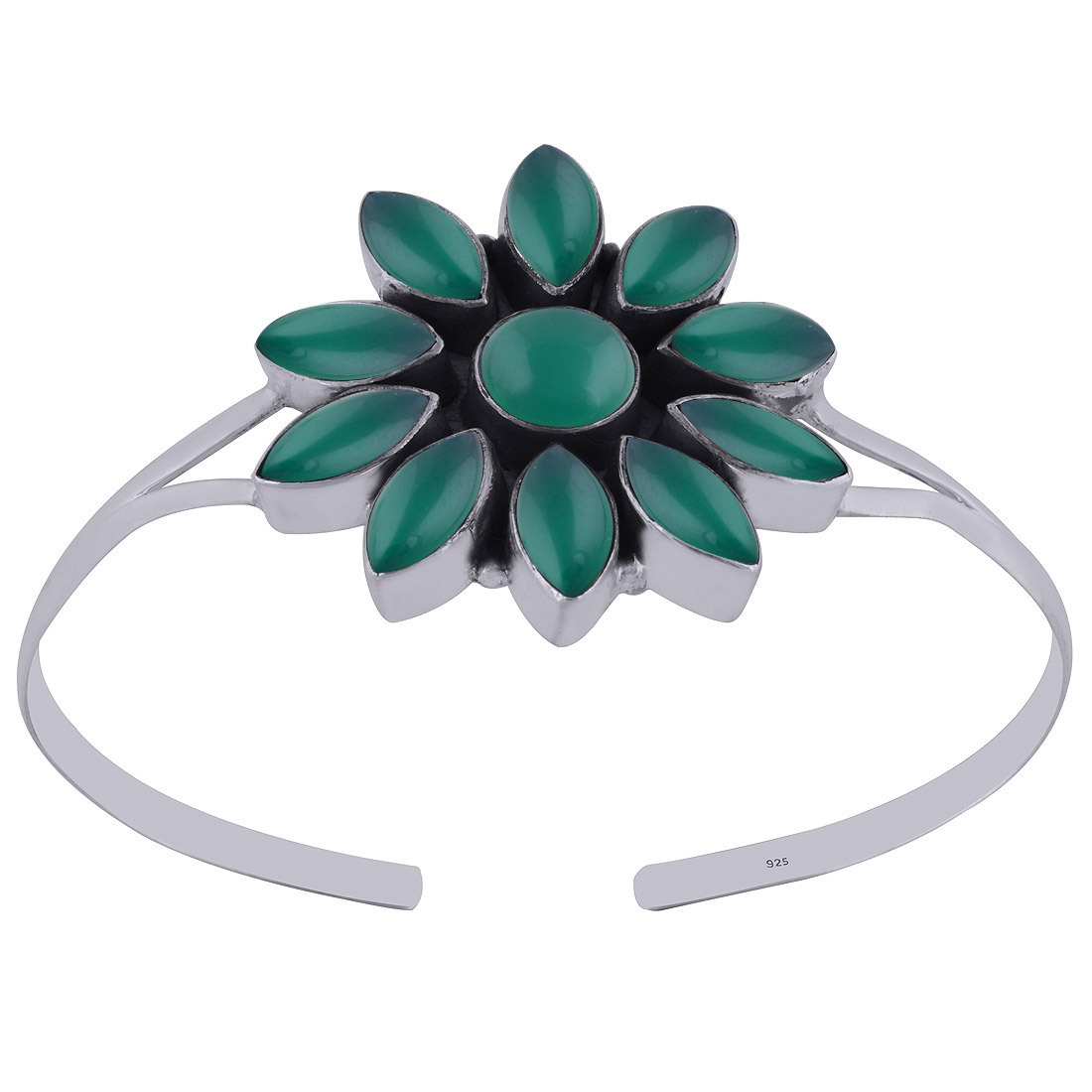 Garnet Natural Gemstone Flower 925 Sterling Solid Silver Handmade Bangle