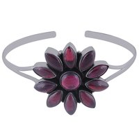 Garnet Natural Gemstone Flower 925 Sterling Solid Silver Handmade Bangle