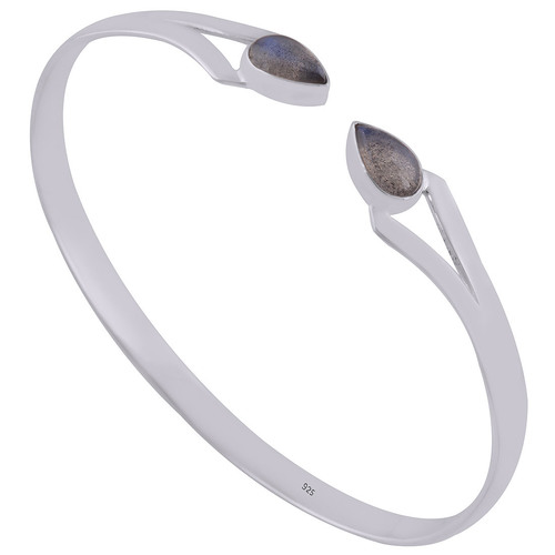 Labradorite Natural Gemstone 925 Sterling Solid Silver Pear Cabochon Handmade Bangle