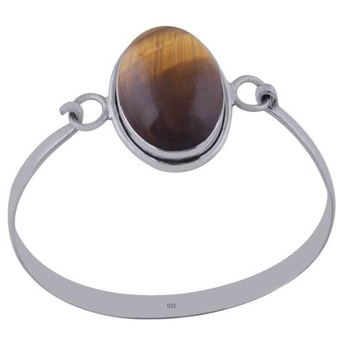 Tiger Eye Natural Gemstone Round 925 Sterling Solid Silver Handmade Bangle