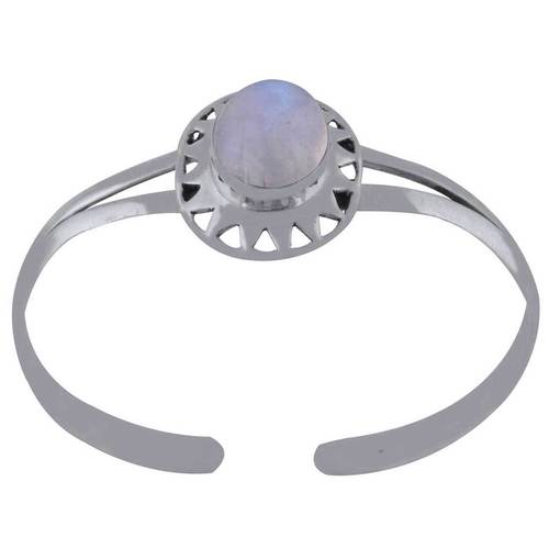 Rainbow Natural Gemstone Oval 925 Sterling Solid Silver Handmade Bangle