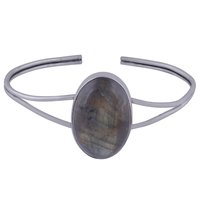 Labradorite Natural Gemstone Oval 925 Sterling Solid Silver Handmade Bangle