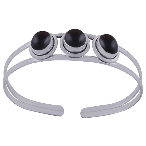 Black Onyx Natural Gemstone Oval 925 Sterling Solid Silver Handmade Bangle