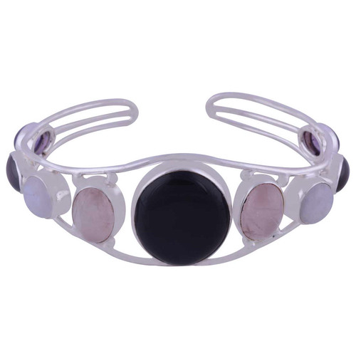 Multicolor Natural Gemstones Oval/round 925 Sterling Solid Silver Handmade Bangle