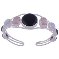 Multicolor Natural Gemstones Oval/round 925 Sterling Solid Silver Handmade Bangle