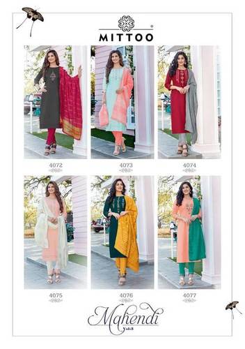 Mahendi Vol-3 Chinon Butti Kurti - Soft Cotton, M(38)-XXXL(46) | Traditional Embroidered Design, Handwork, Washable, Quick Dry, 3-4th Sleeve