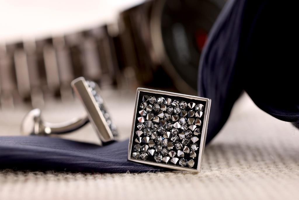 VISHWA Sterling Silver Swarovski Marcasite Cufflinks for Mens