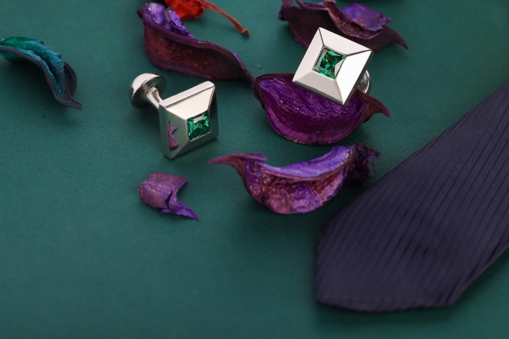 VISHWA Sterling Silver Cufflinks Swarovski Stones for Mens Gift Corporate Gift