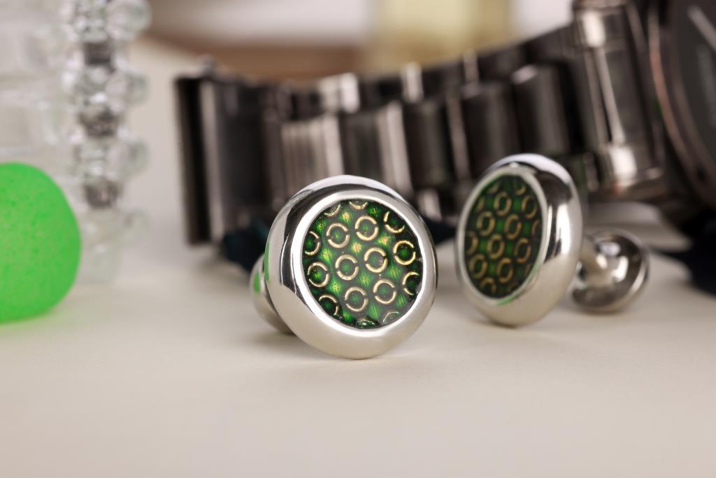 VISHWA Sterling Silver Green Enamel with Golden Accents for Mens’