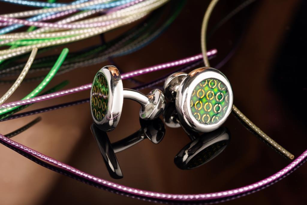 VISHWA Sterling Silver Green Enamel with Golden Accents for Mens’