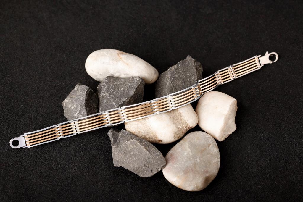 Sterling Silver Two-Tone 6 Line  Light Weight Bracelets UNISEX