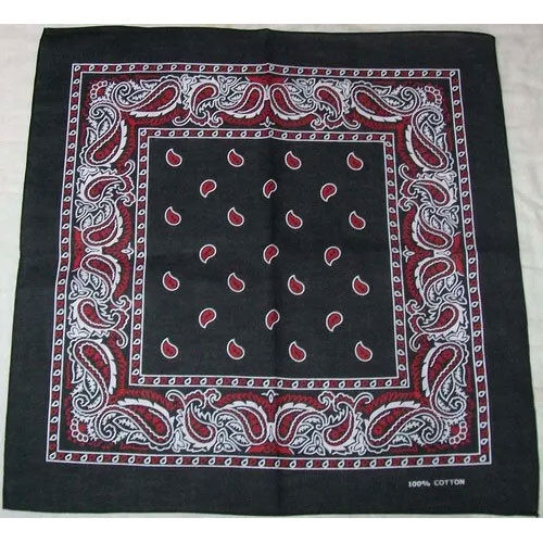 Black Cotton Printed Square Bandana