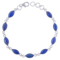 Lapis Natural Gemstone 925 Sterling Solid Silver Marquise Cabochon Handmade Bracelet
