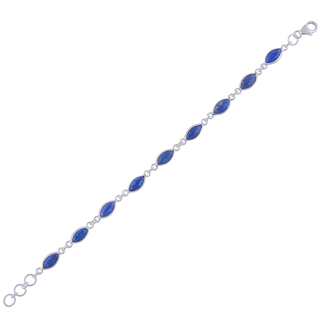 Lapis Natural Gemstone 925 Sterling Solid Silver Marquise Cabochon Handmade Bracelet