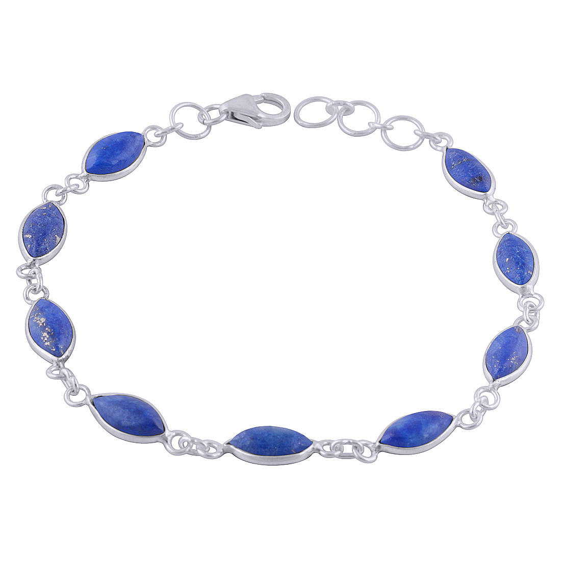 Lapis Natural Gemstone 925 Sterling Solid Silver Marquise Cabochon Handmade Bracelet