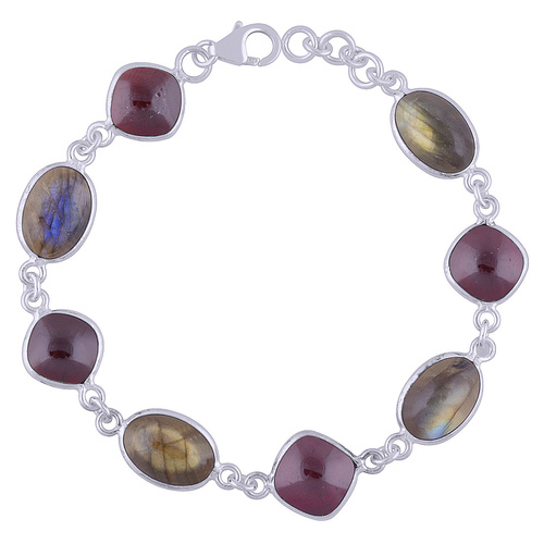 Multiple Natural Gemstone 925 Sterling Solid Silver Oval/square Cabochon Handmade Bracelet