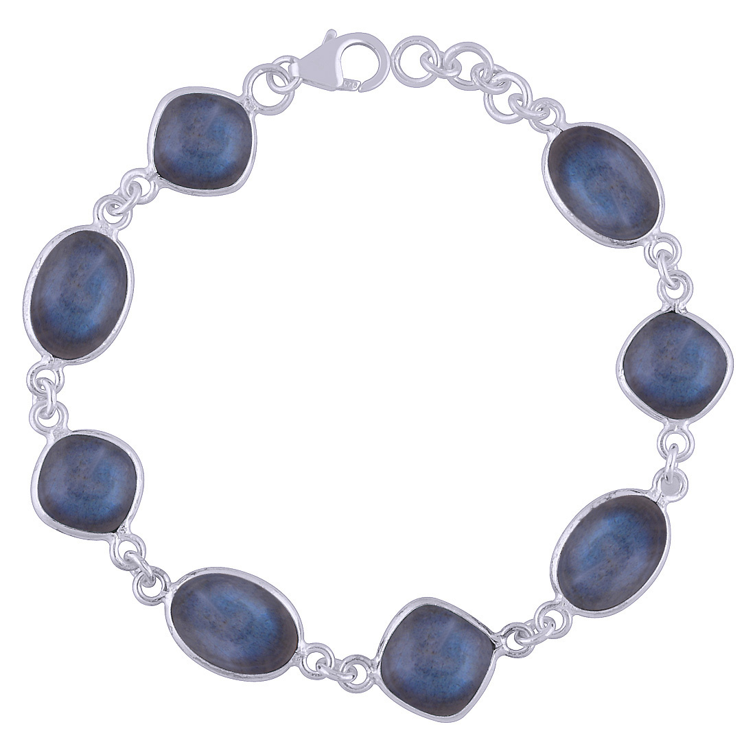 Multiple Natural Gemstone 925 Sterling Solid Silver Oval/square Cabochon Handmade Bracelet