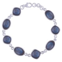 Multiple Natural Gemstone 925 Sterling Solid Silver Oval/square Cabochon Handmade Bracelet