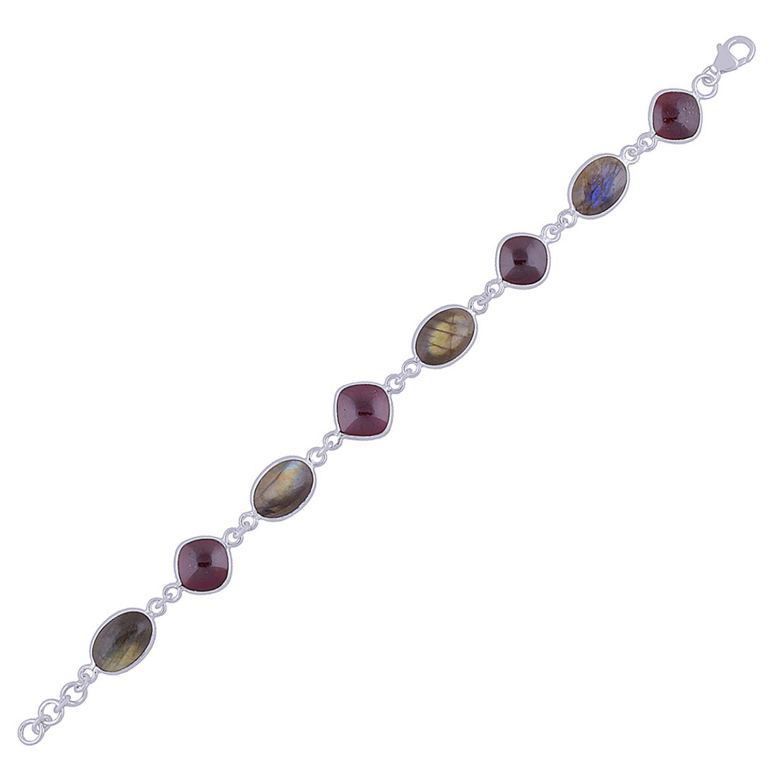 Multiple Natural Gemstone 925 Sterling Solid Silver Oval/square Cabochon Handmade Bracelet