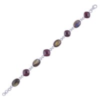 Multiple Natural Gemstone 925 Sterling Solid Silver Oval/square Cabochon Handmade Bracelet