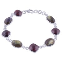 Multiple Natural Gemstone 925 Sterling Solid Silver Oval/square Cabochon Handmade Bracelet
