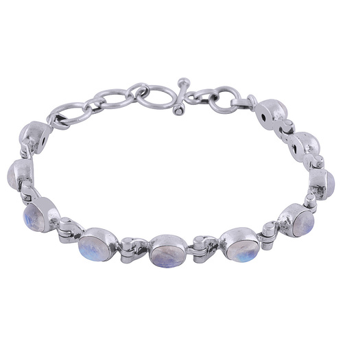 Rainbow Natural Gemstone 925 Sterling Solid Silver Oval Cabochon Handmade Bracelet
