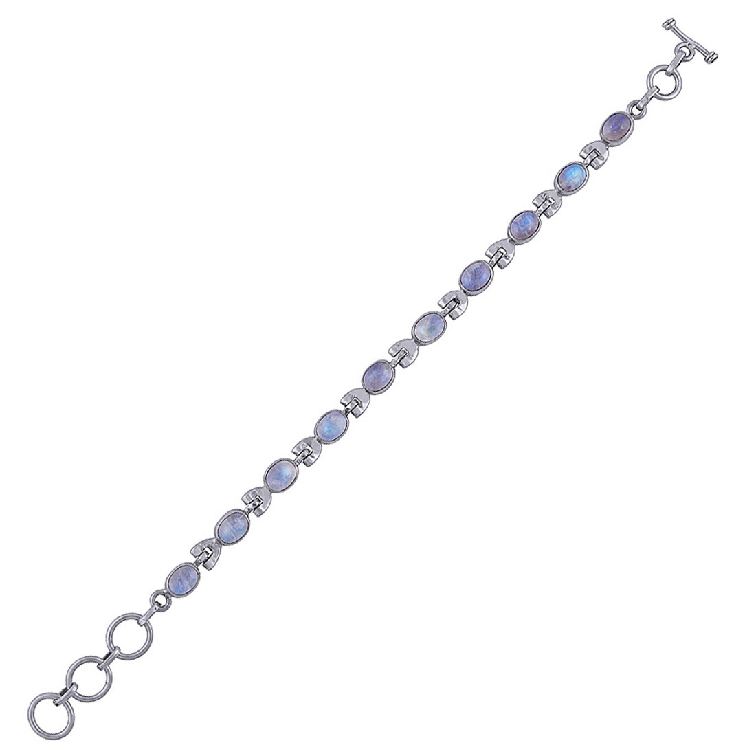 Rainbow Natural Gemstone 925 Sterling Solid Silver Oval Cabochon Handmade Bracelet