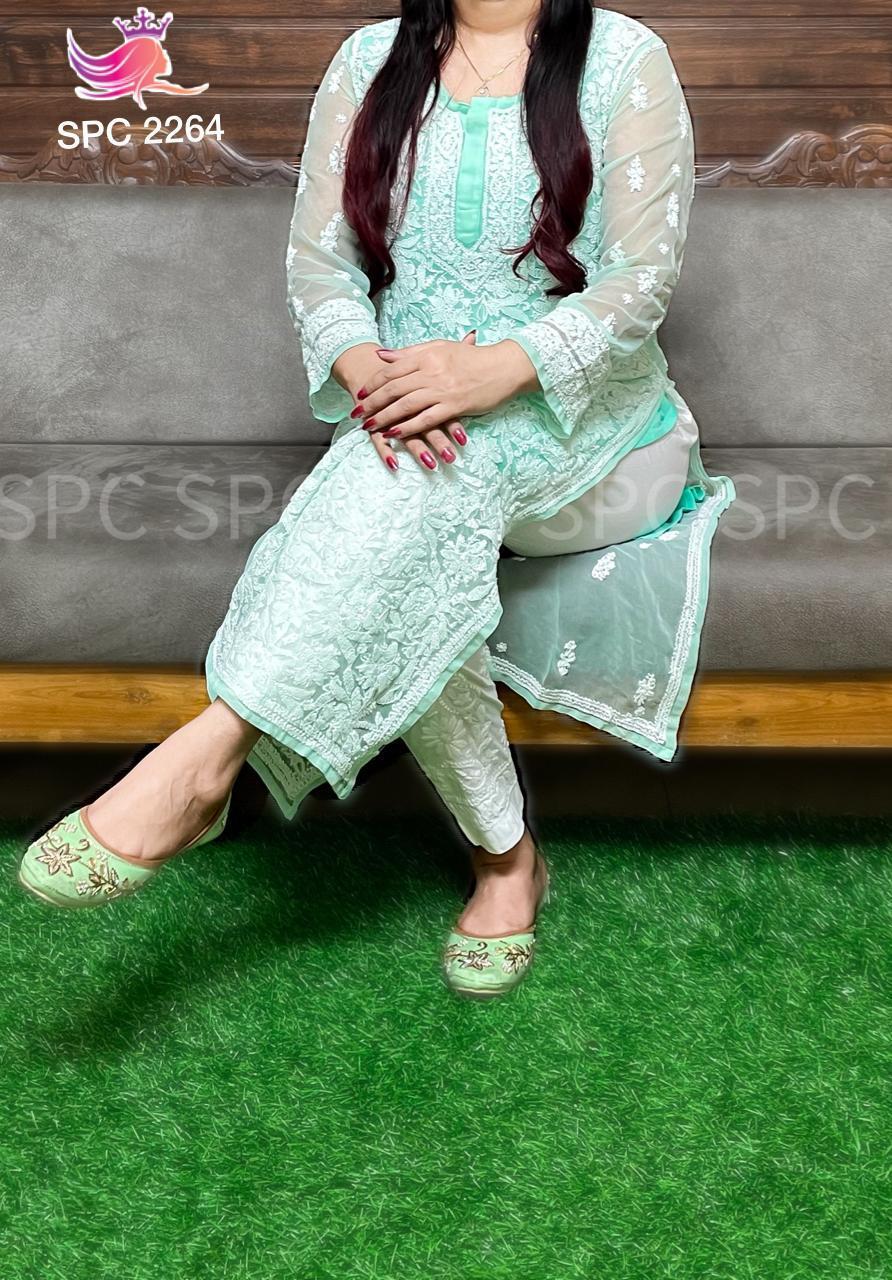 Chikan kurti Pant Set